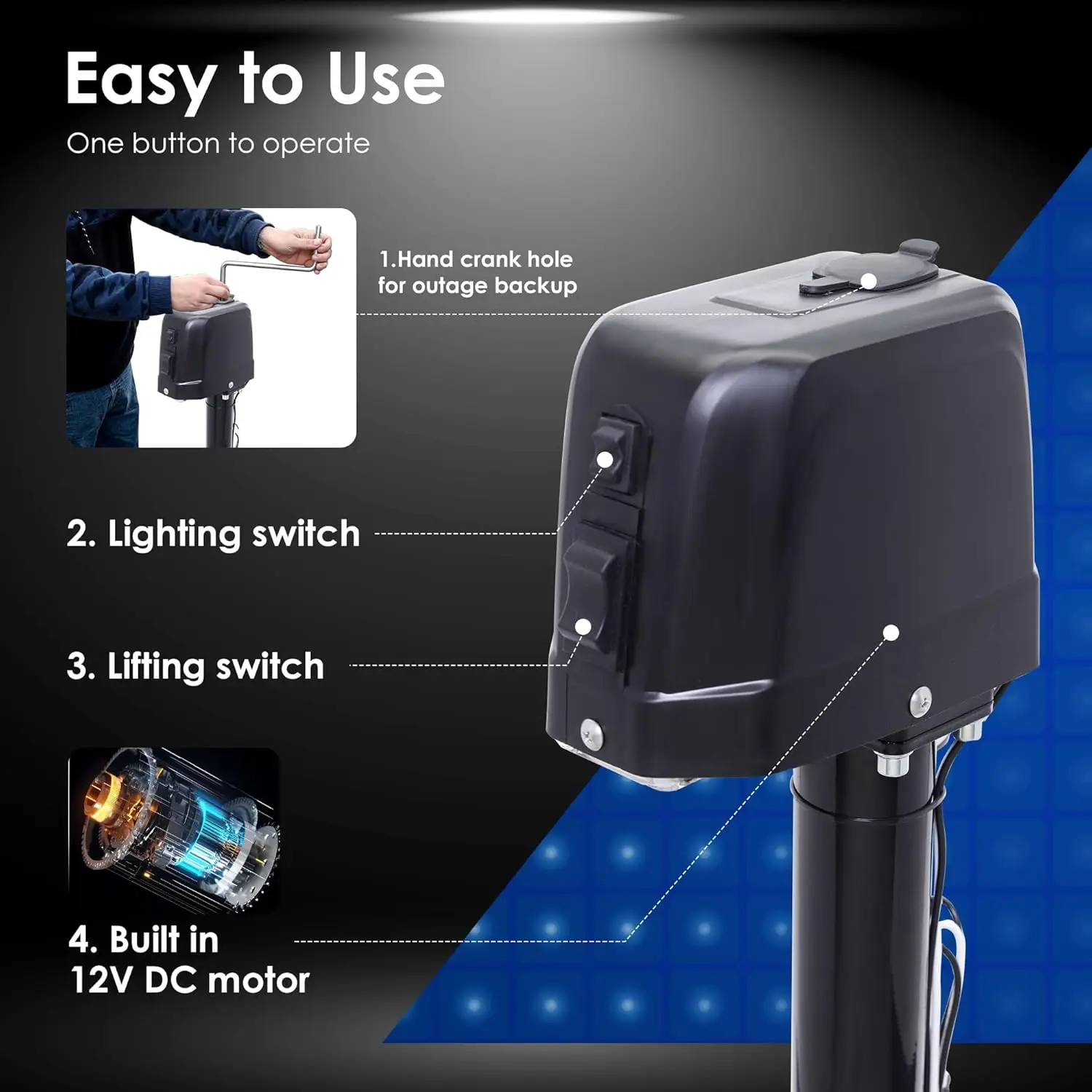 Cric de remorque électrique 3500lbs, cric de langue électrique à cadre en A pour le levage de camping-car utilitaire de voyage, cric de remorque