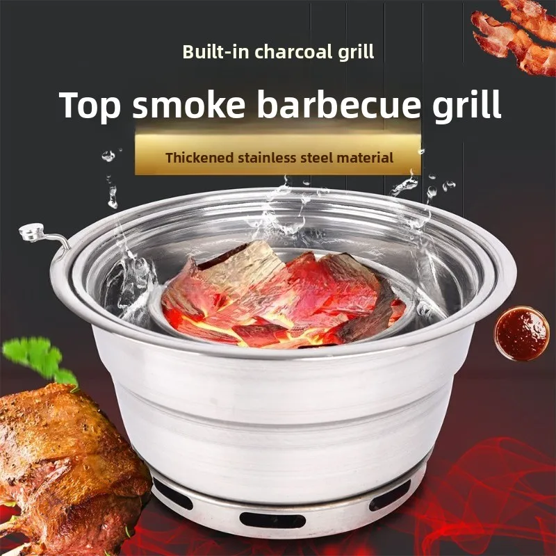 Upper exhaust stainless steel carbon stove, Korean charcoal grill, commercial inlaid grill