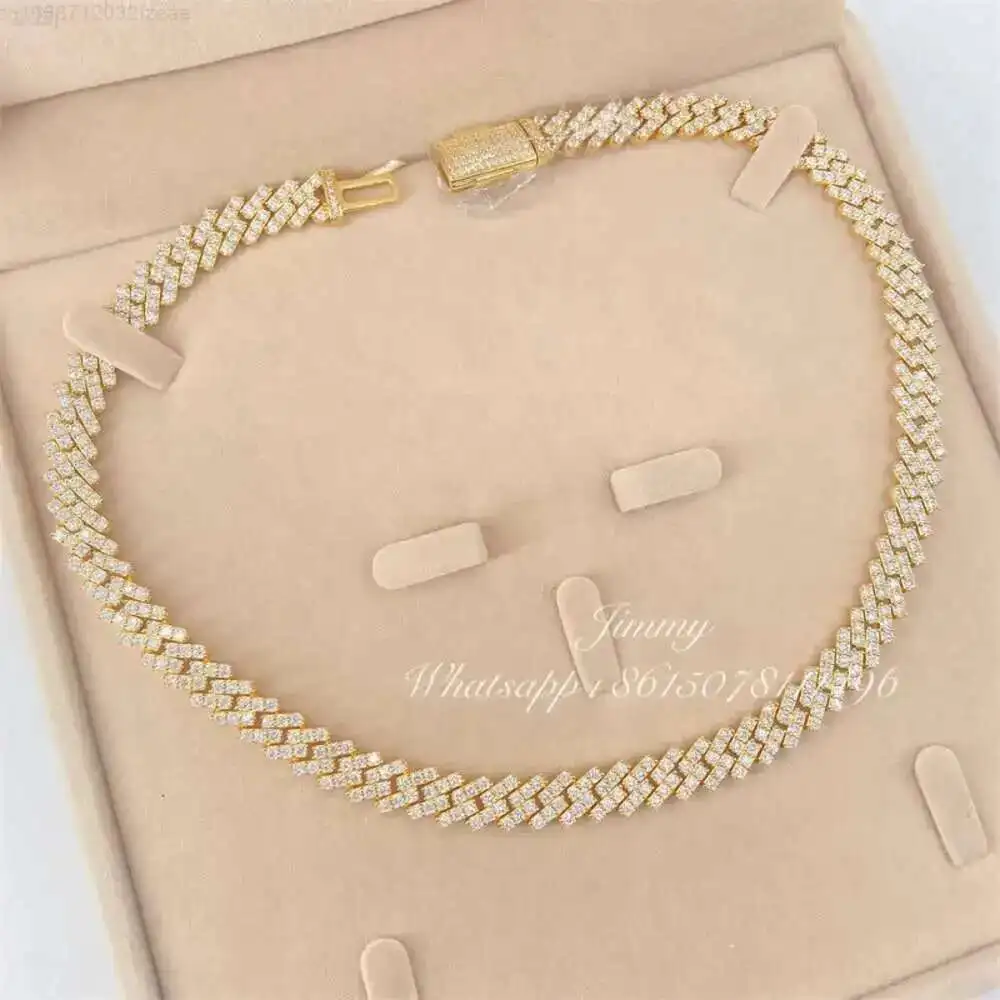 

2023 Iced Out Luxury Jewelry 10mm Stone Vvs Moissanite Diamond 10k Real Gold Cuban Necklace