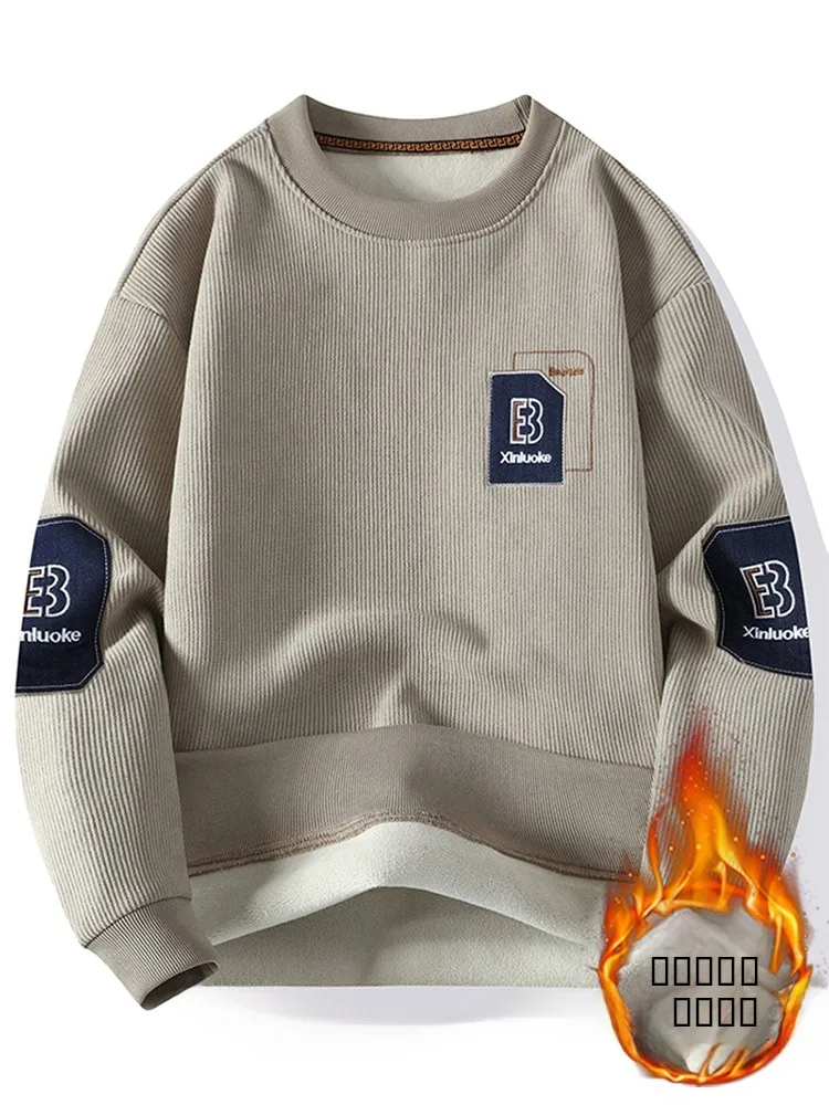 

Fce Lined Men's Hoodie Thi Warm Inner Wear Autumn Winter Sle Knitted Long Sve Casual Loose Fit Teenage Top