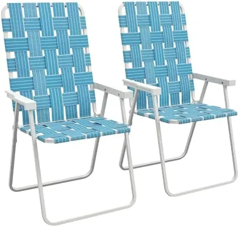 Set of 2 Patio Folding Chairs, Classic Outdoor Camping Chairs, Portable Lawn Chair Set for Camping, Garden, Pool