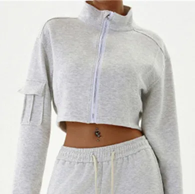 

Женский спортивный топ с воротником-стойкой и карманом, свободная молния с длинными рукавами, куртка для бега для фитнеса, блузка для йоги для отдыха в тренажерном зале