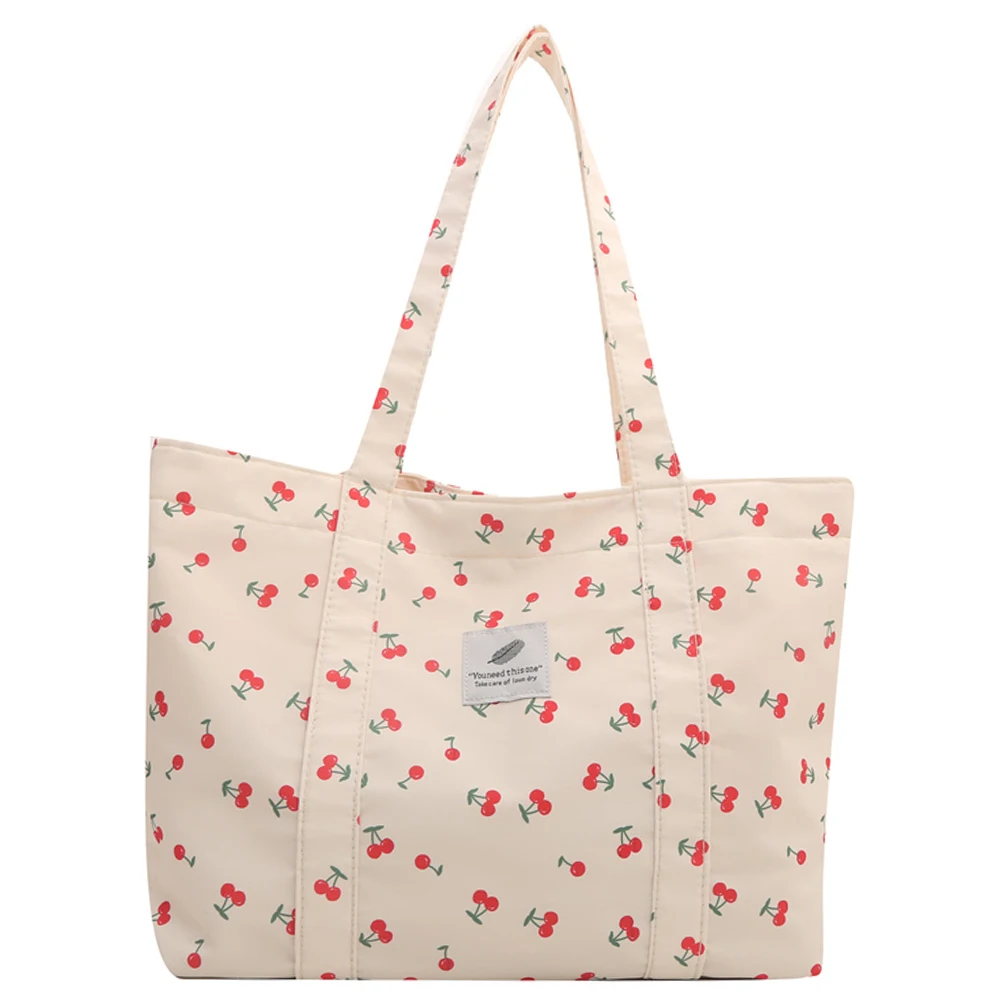 Schattige Kersen Aardbei Print Casual Draagtas Grote Capaciteit Boodschappentas Nylon Schoudertas Boodschappentas Voor Vrouwen