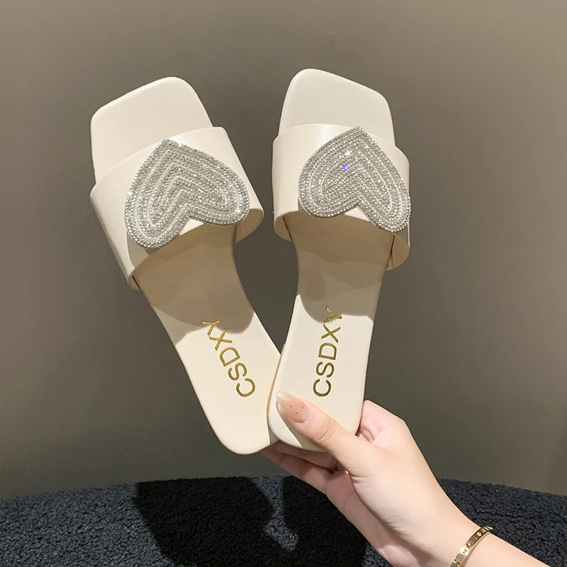 Flat Sandals Wear Fashionable Slippers with Rhinestones Female Slipper Women Shoes Sandalias Mujer Verano