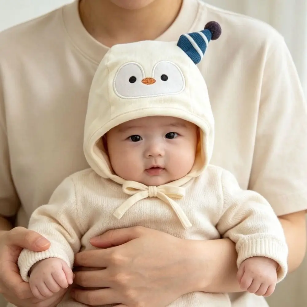 Cartoon Cotton Earflap Hat Penguin Soft Fabric Infant Beanie Hat Warm Thick Windproof Feature Newborn Cap Outside Walk