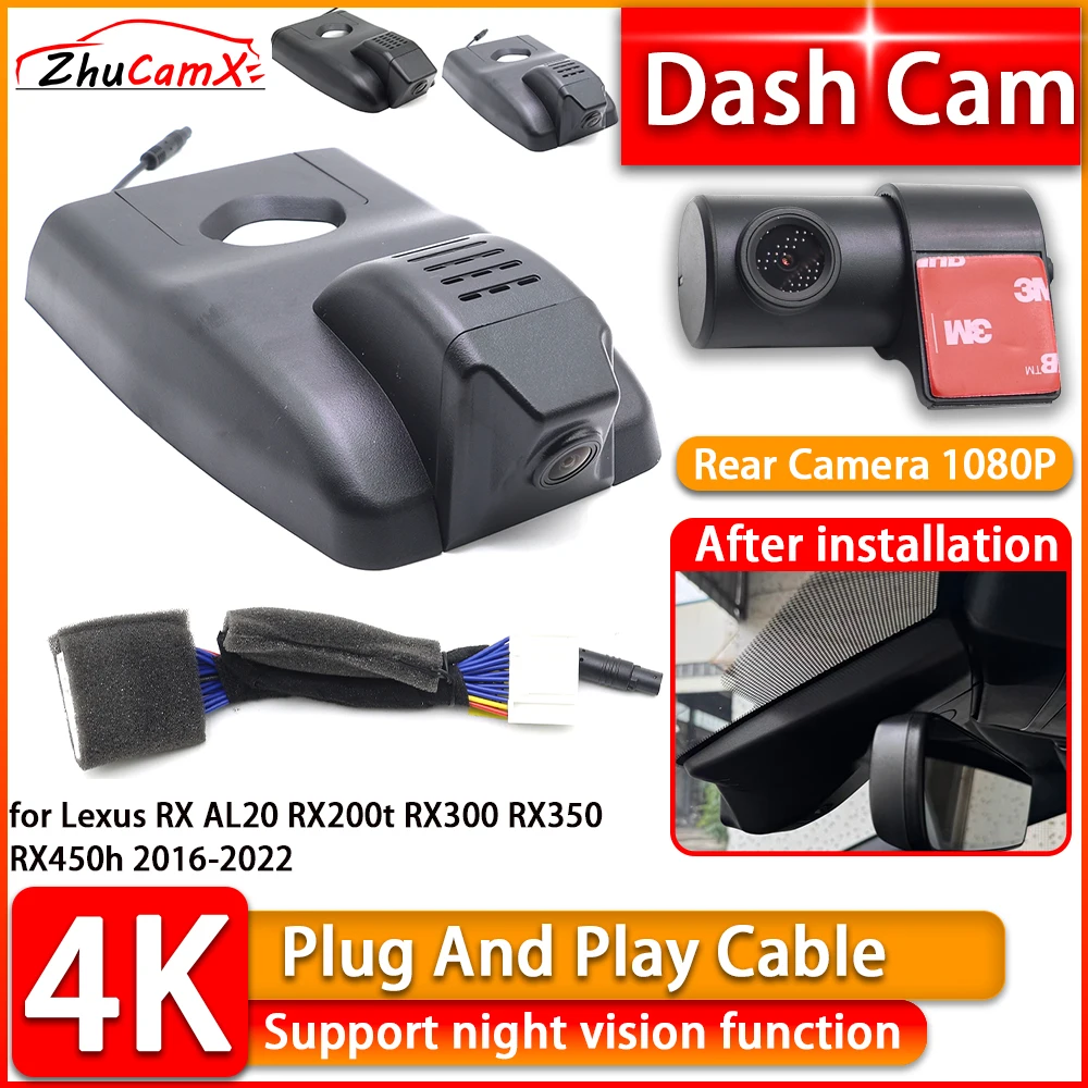 Cámara para Auto Wi-Fi 4K para Lexus RX AL20 RX200t RX300 RX350 RX450h 2016-2022, DVR Delantera y Trasera, Conexión Plug and Play, Grabadora de Video