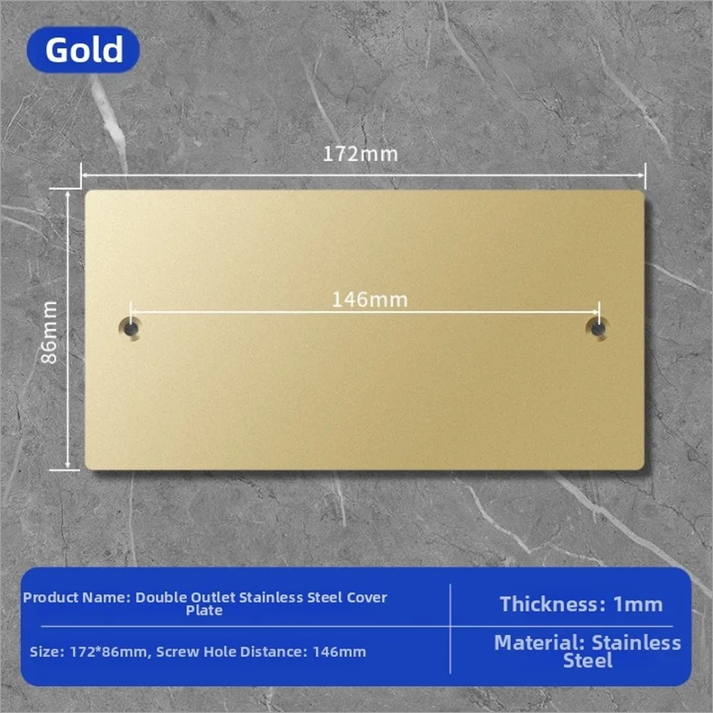 Blank Gold Stainless Steel For Socket Cover Plate Set 2pcs Fits Standard and Non Standard Wall Outlets 172x86mm