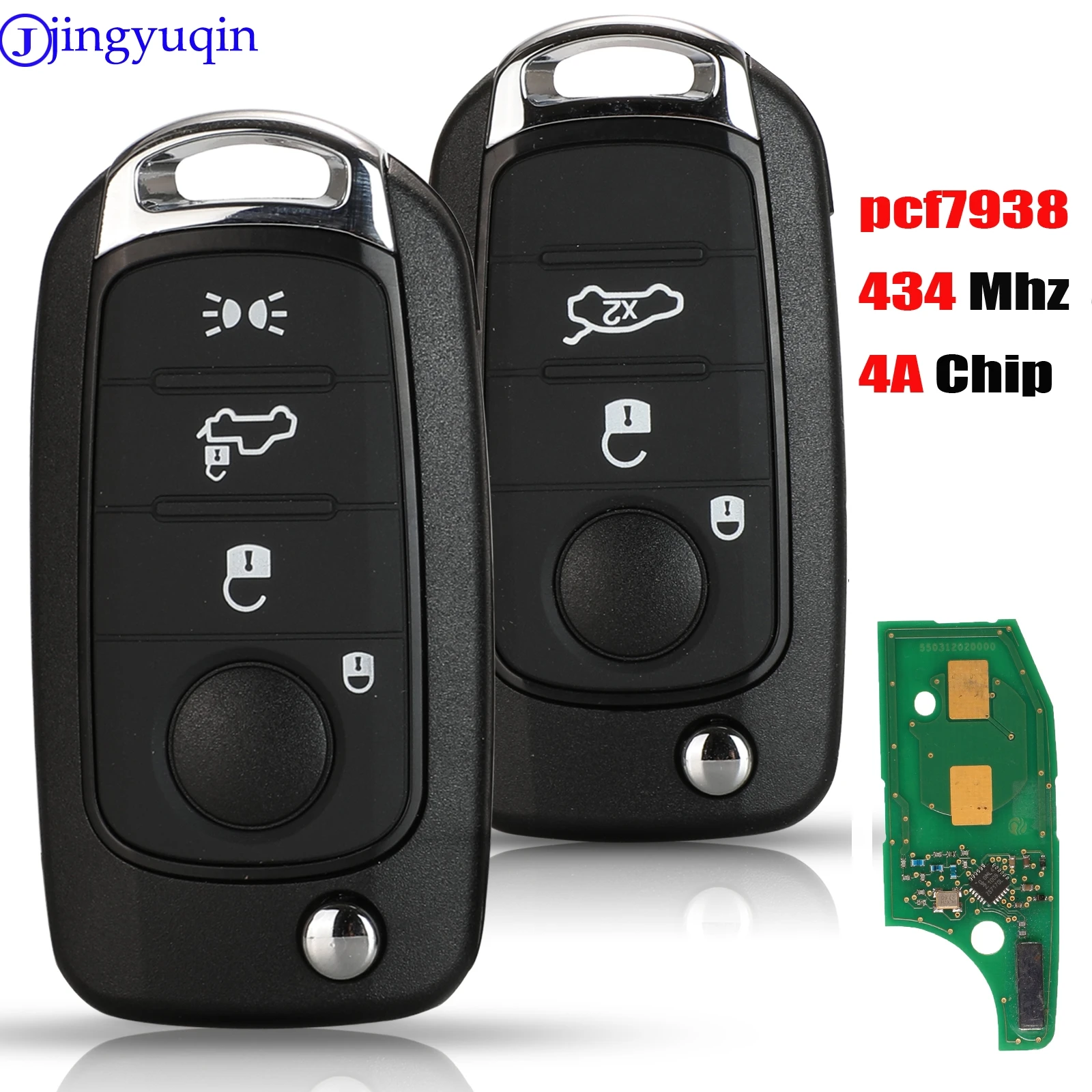 jingyuqin 3/4 Przyciski 434MHz 4A Chip PCF7938 Remote Key Dla samochodów FIAT TYP Toro 500X Z nowego pilota