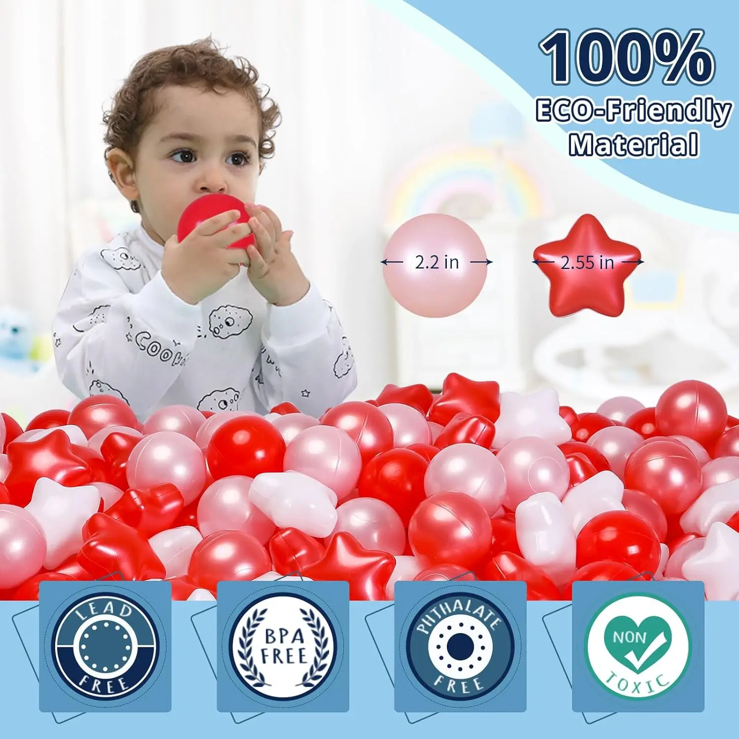 Star Ball Pit Balls pour tout-petits - Paquet en vrac de 200 pièces, balles de jouets en plastique anti-écrasement pour fosses à balles pour tout-petits, tente de jeu de bac à balles, B