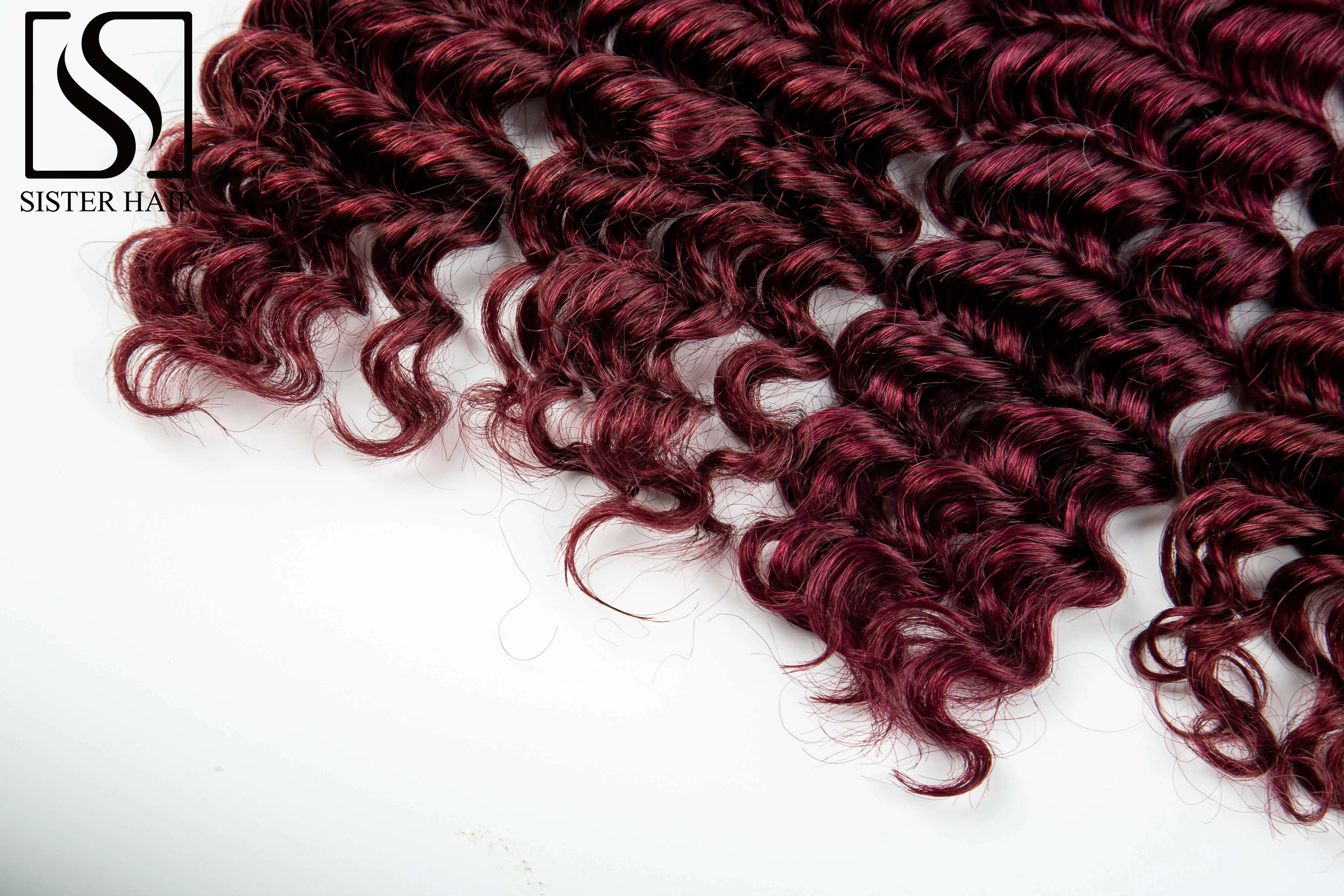 28 inci 100% rambut manusia Deep Wave Burgundy massal untuk wanita warna hitam tanpa kain bundel rambut Virgin Brasil untuk ekstensi kepang Boho