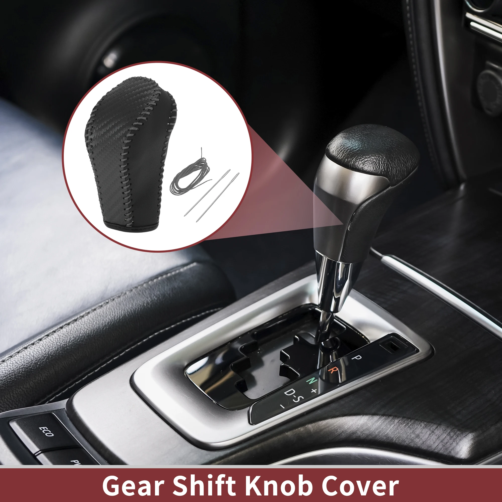 Motoforti 1 Pc Car Gear Shift Knob Cover for QX70 2014-2016 Black Gray Faux Leather