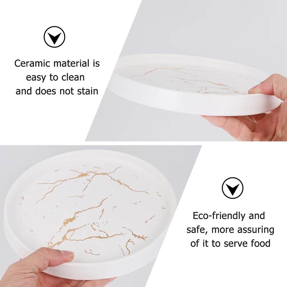 

1Pcs Marble Jewelry Dish Round Ceramic Trinket Tray Gold Display Plate Decorative Ring Holder Dessert Plate for Jewelry Store