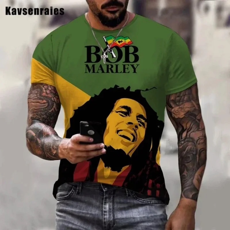 Summer Men\'s T-shirts Cool Rock Bob Marley 3d Print O-neck Short Sleeve Street Hip-hop Shirt Oversized Tops & Tees Men Clothing