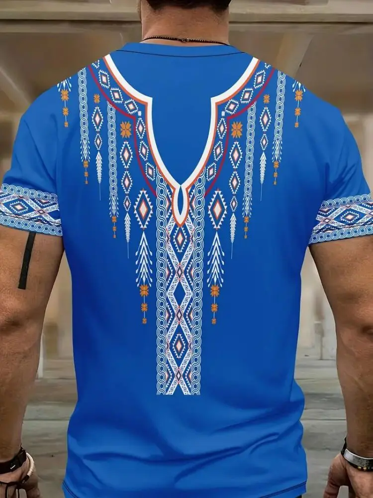 2024 Beach Men\'s Vacation Set with Ethnic Style Pattern 3D Printed T-shirt; Summer shorts set