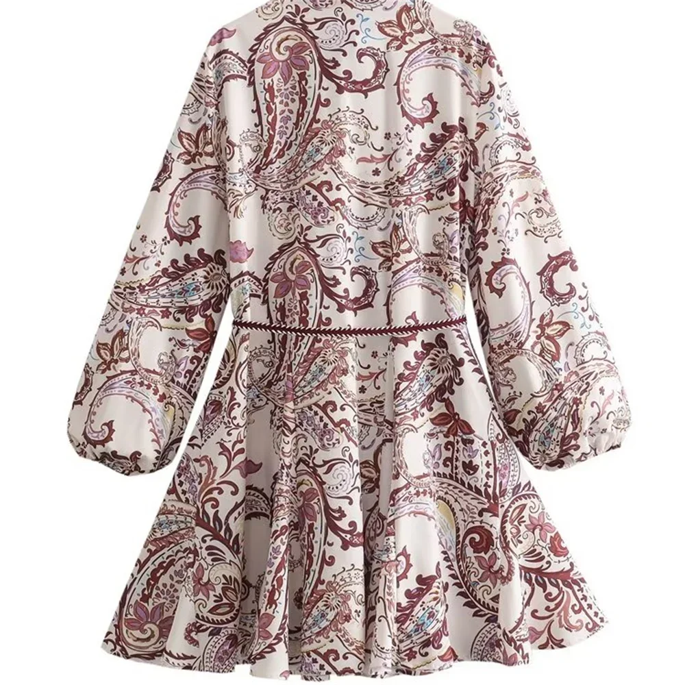 Spring and Summer New European and American Style Vintage Print Lapel Shirt Dress Woman