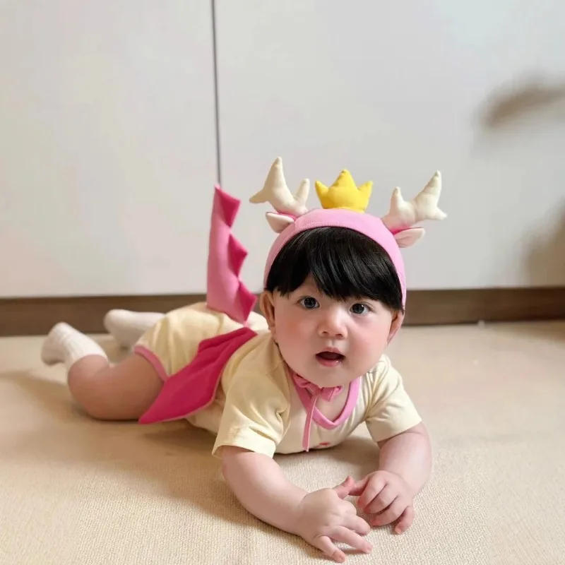 Korean Baby Romper Summer Dinosaur Outfit Funny Cute Cotton Crawling Suit Photography Clothes for Boys Girls 0-24 Months Newborn