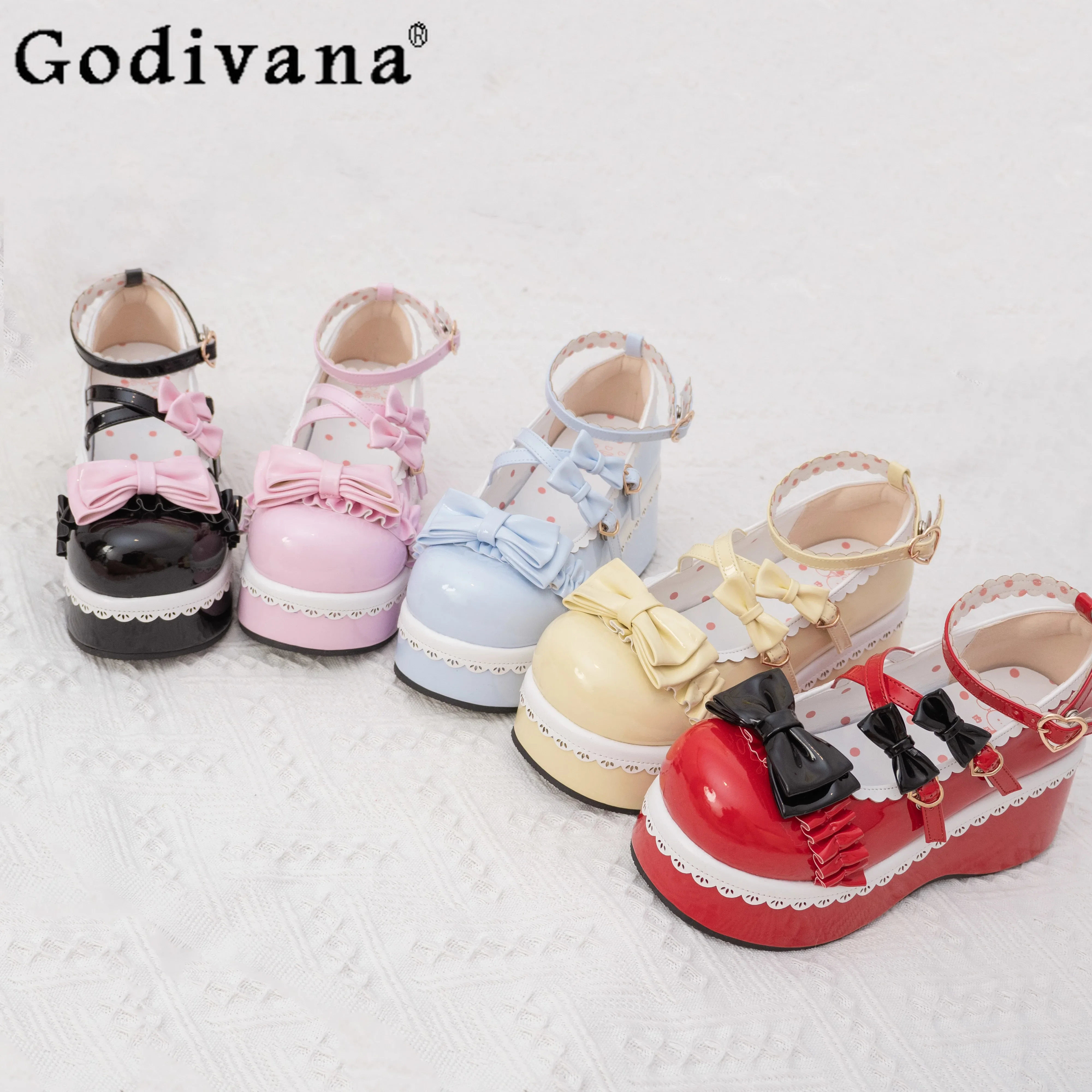 Japanese Lolita Shoes Girly Harajuku Sweet Cute Mary Jane Shoes Women Summer New Fashion Y2k Bowknot White Platform High Heels