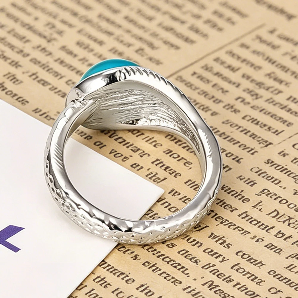 Hot Sale Mermaid Princess Ring Silver Ring Set With Blue Crystal Women's Retro Luxurious Jewelry Daily Wear Role-Playing Gift