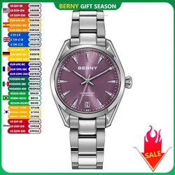 Reloj BERNY automático para mujer PT5000 zafiro mecánico elegante relojes de natación para mujer 20ATM reloj de pulsera de natación de acero inoxidable completo