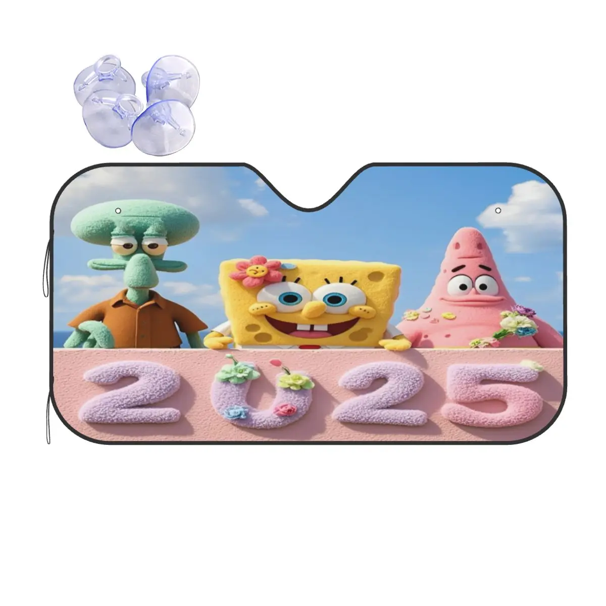 SpongeBobed Cartoon Anime 2025 Novelty Sunshade Windscreen 76x140cm Aluminium Foil Car Sunshade Heat Reflector