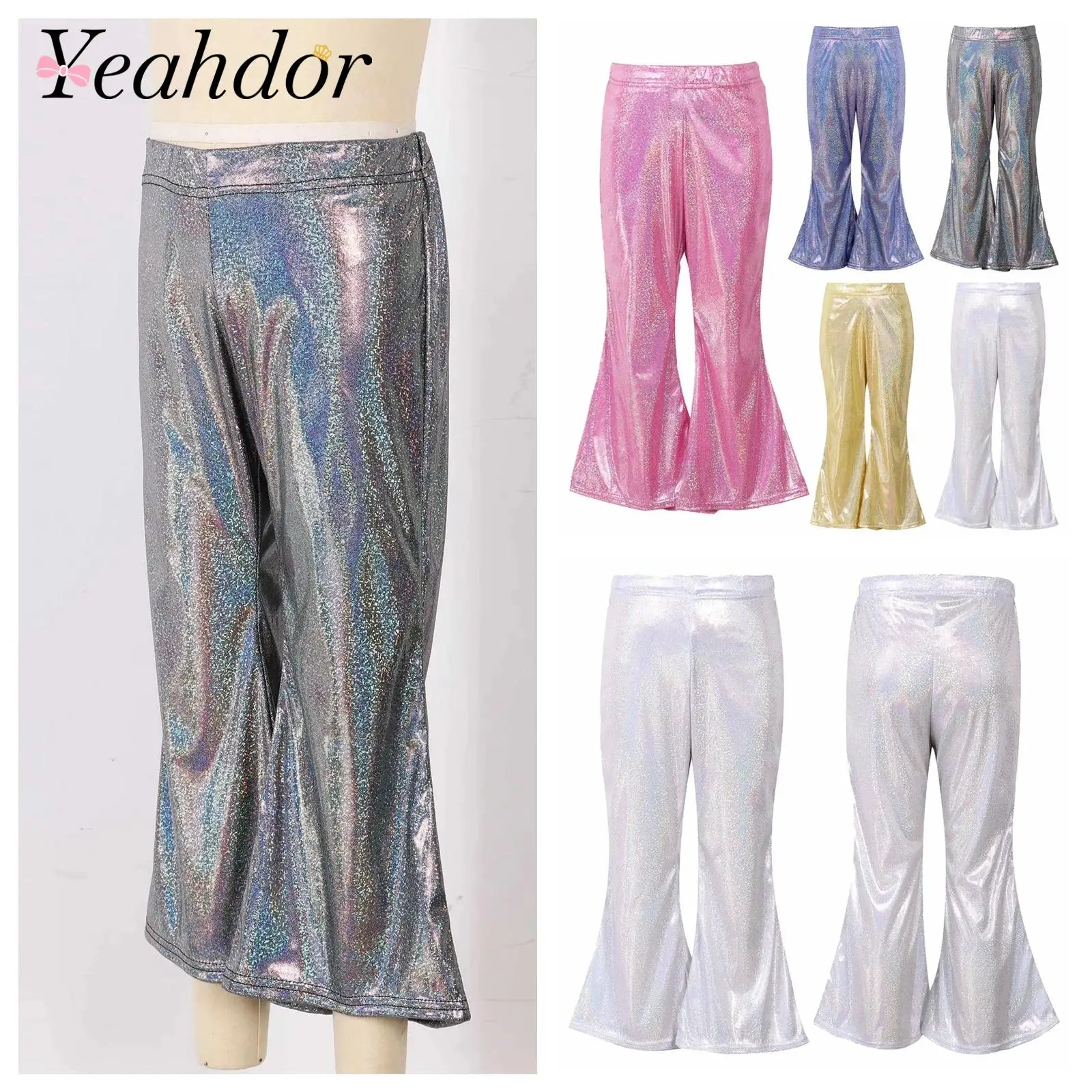 Fashion Children Metallic HipHop Flare Pants Shiny Jazz Dance Costumes Dancewear Kid Girls Flares Dancing Performance Party Wear