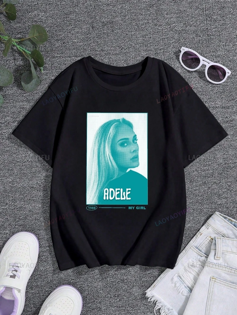 Adele Adkins Poster Print Top, Unisex Everyday Fashion Shirt for Spring and Summer, Short-sleeved Casual Cotton T-shirt