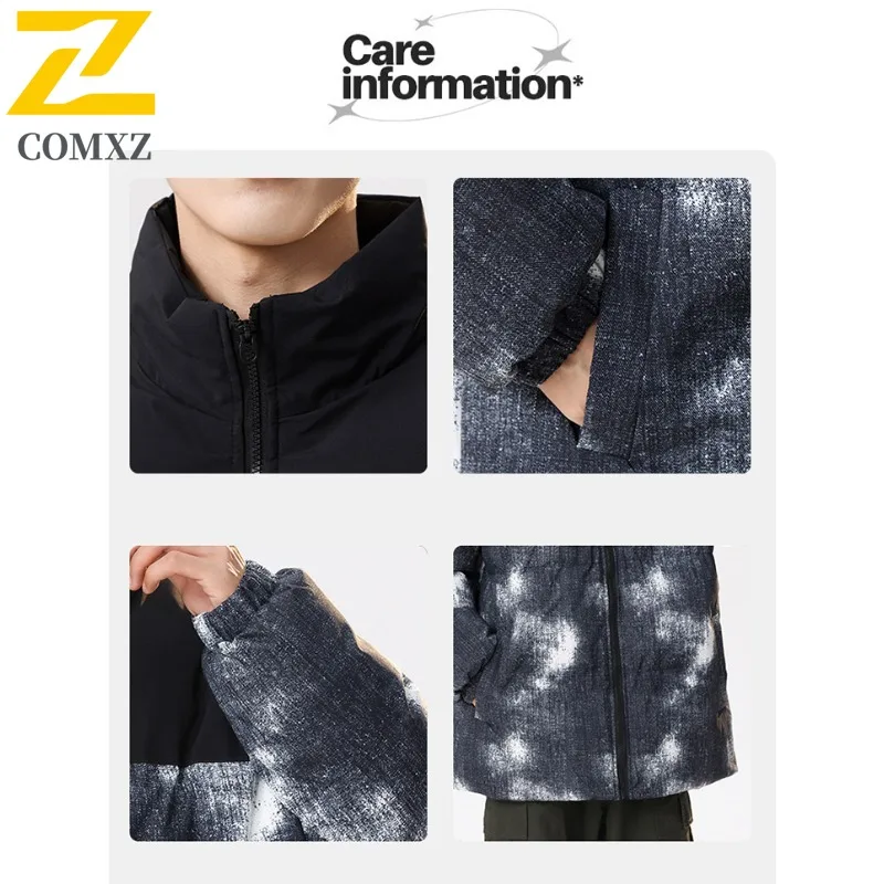 COMXZ 2025 Winter Stand Collar Color Block Padded Coat Unisex Casual Sports Outwear Candy Color Trendy Warm Couple Jacket