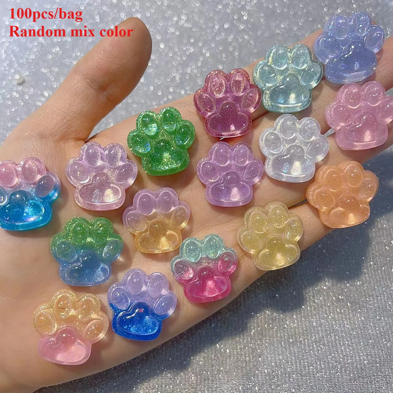 100pcs 3D Resin Cat's Paw 23×23mm Firefly Handmade Luminous Photo Frame Phone Case Diy Charms Ice Through Kitten Decor