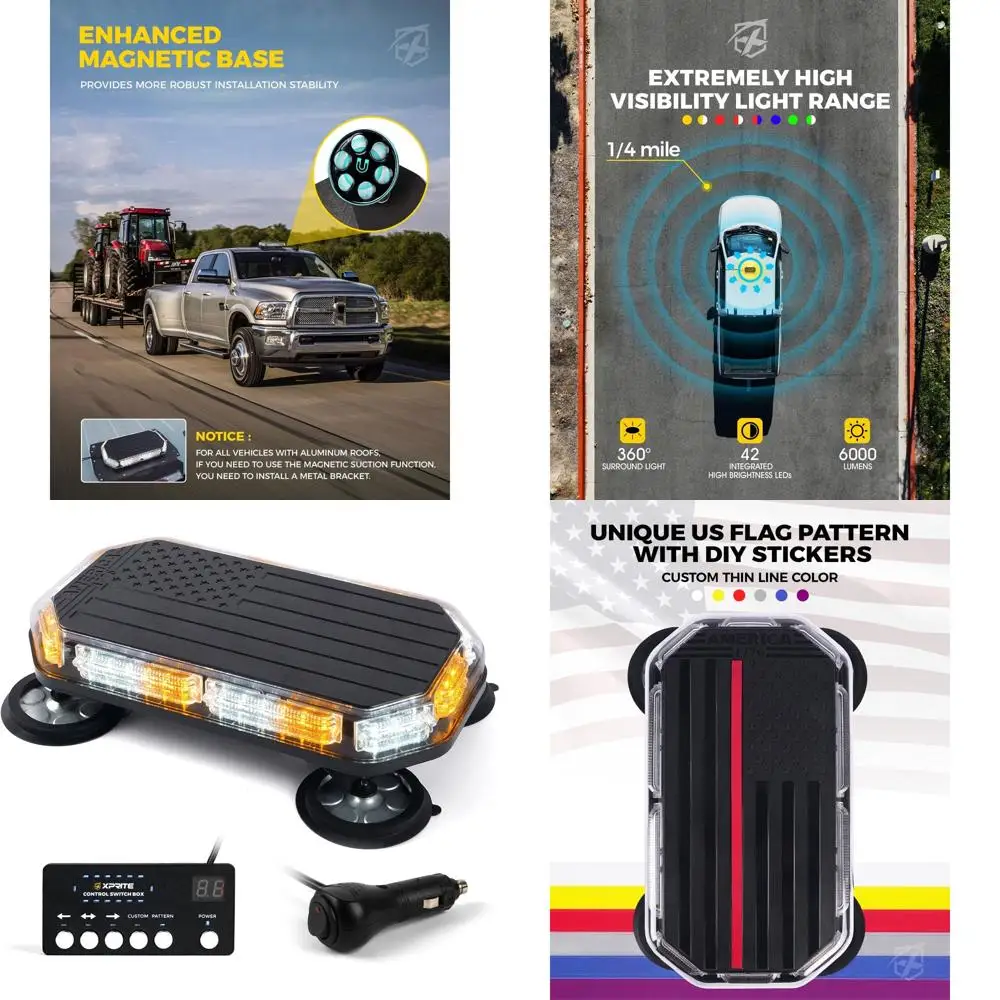 

Amber/White LED Rooftop Beacon Strobe Light Bar with Controller for Emergency Vehicles, Construction, Tow Trucks, and Postal Car