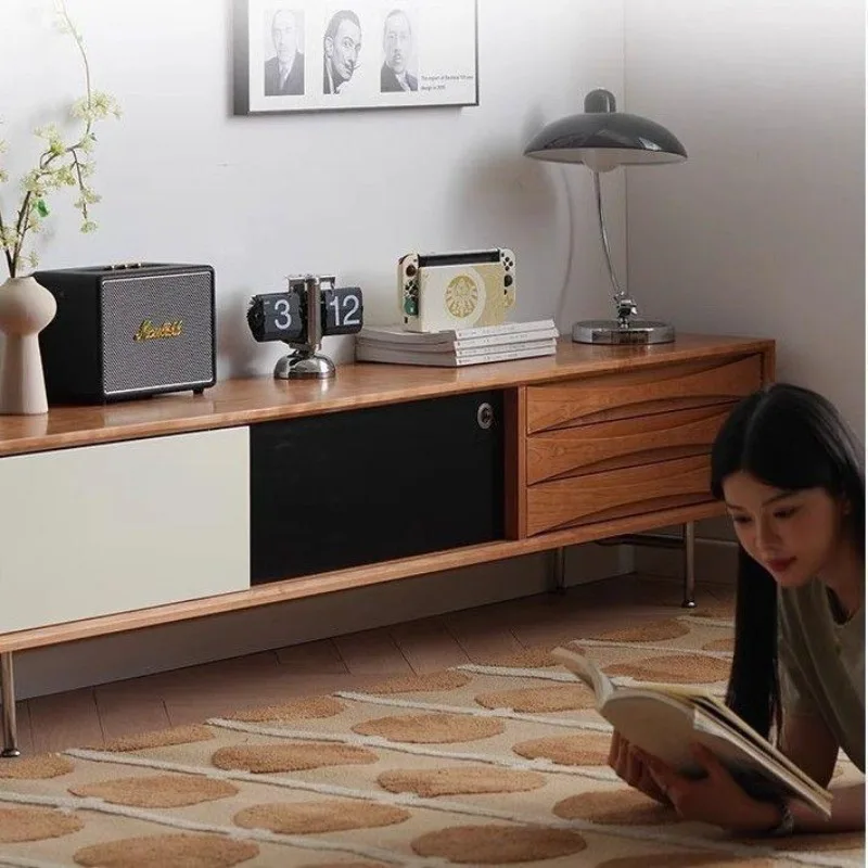 

Nordic retro solid wood TV cabinet household storage modern small apartment simple living room storage medieval TV