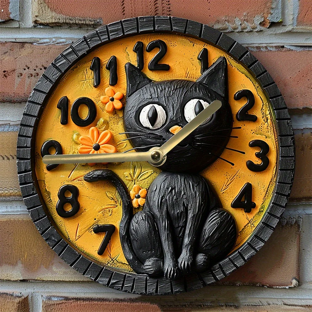 2D Effects Silent Wall Clock - Black Cat Theme - DIY Assembly Kit  Winter Entrance Decor , Pet Lovers , Easter Gifts