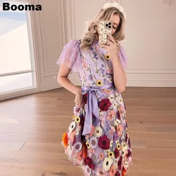 Booma Lavender A Line Midi Prom Dresses High Neck 3D Flowers Appliques Party Gowns Homecoming Dresses 2023 robe soireé femme