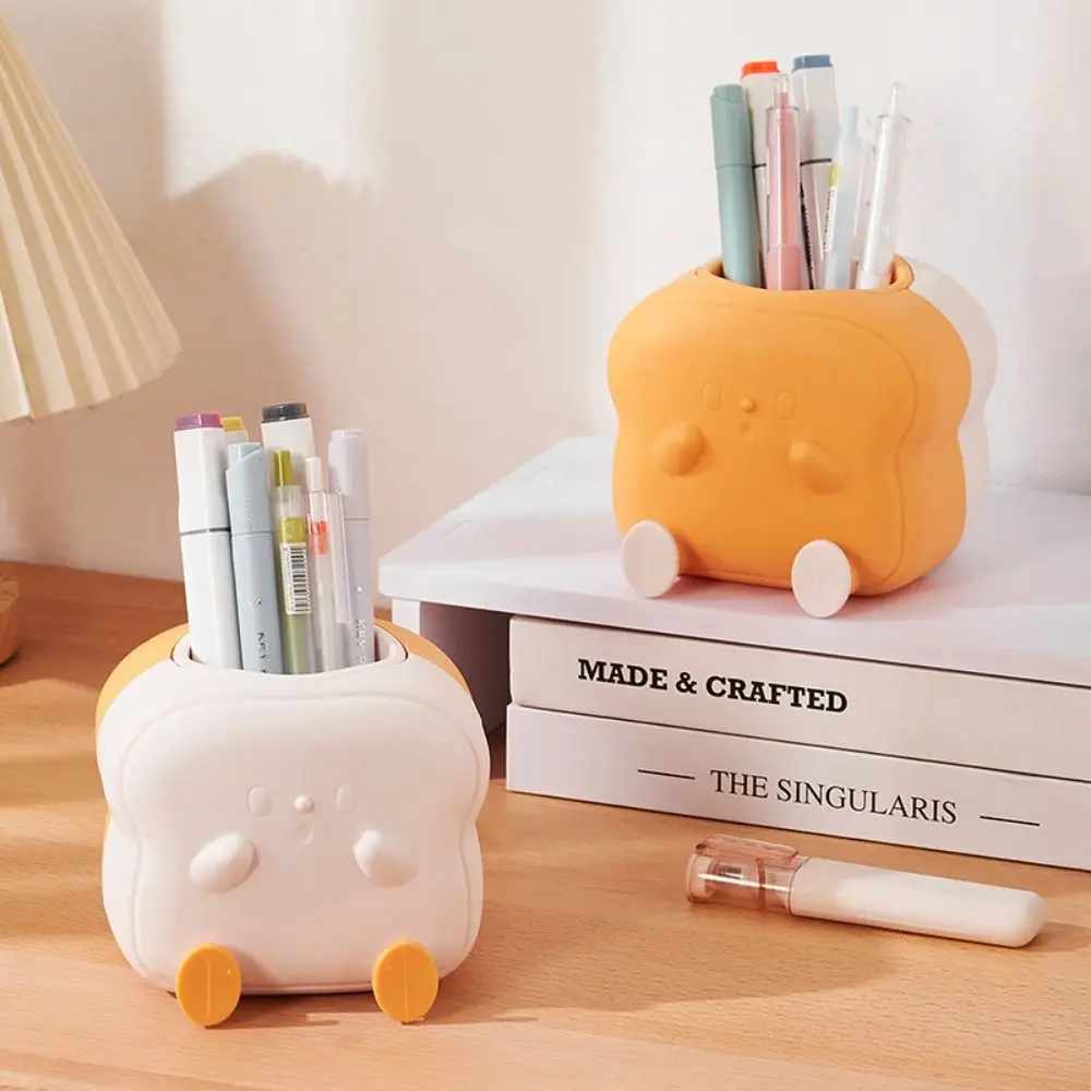 

Lovely Cartoon Toast Pen Holder Phone Holder Space Saving Makeup Brush Holder Cute Plastic Desktop Organizer Stationery