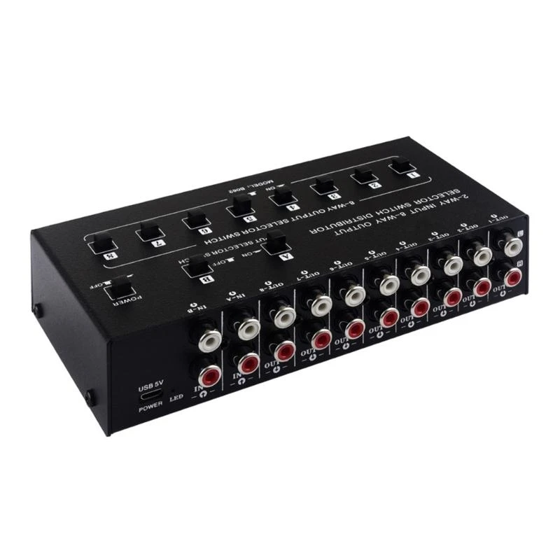 

97QB Distribution Splitters 2 Input 8 Output Sound Source Switcher 10KΩ-50KΩ