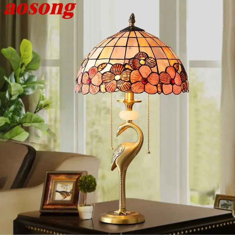 

AOSONG Modern Brass Desk Lamp LED Creative Shells Decor Retro Tiffany Copper Table Light for Home Living Room Bedroom