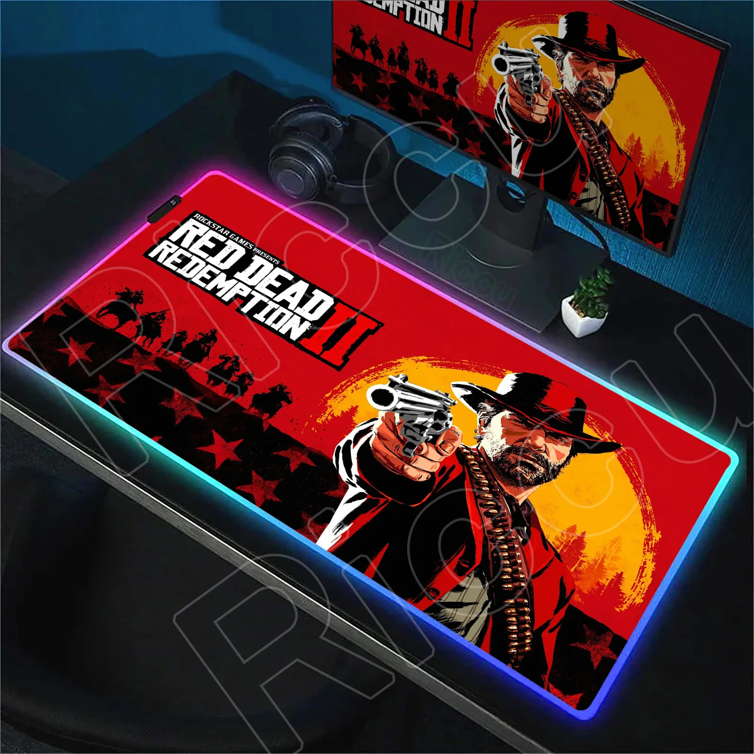 

RGB Mousepad 40x90cm Non-Slip Red Dead Redemption 2 Gaming Luminescence Carpet Laptops Cushion for Office Home E-sport Mouse Pad