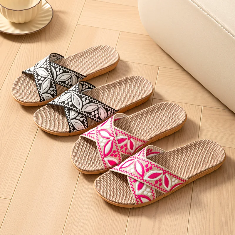 Linen Home Slippers Women Summer Casual Designer Shoes Ladies 2026 Elegant Hemp Indoor Slides Couple Soft Non-Slip Lightweight image 4