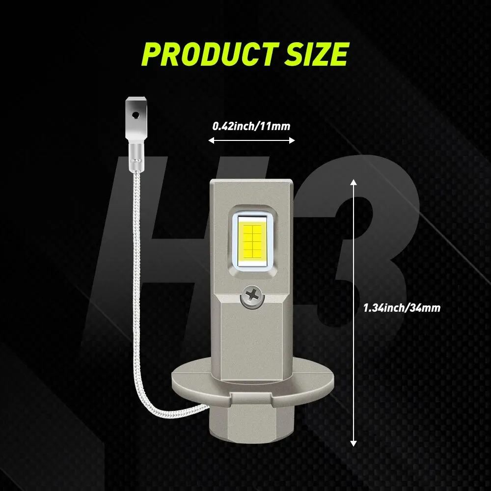 2Pcs H3 LED Car Headlights Bulbs Fanless Fog Lamps H3 Daytime Running Light Super Bright Fog Lamp Lights 6000K 12V