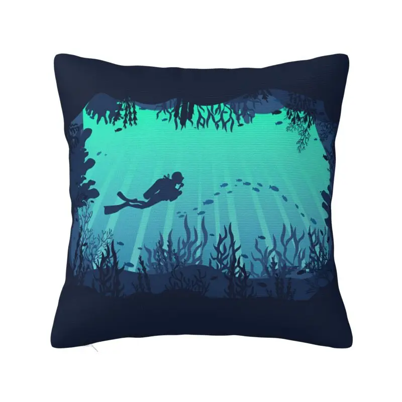 Deep Sea Caveran Diver Cushion Covers 60x60cm Soft Scuba Diving Throw Pillow Case for Sofa Square Pillowcase Home Decorative
