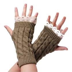 Nuevos guantes sin dedos de encaje para mujer, guantes cálidos de invierno para estudiantes, escritura, escritura, medio dedo, guantes tejidos acrílicos, mitones y2k