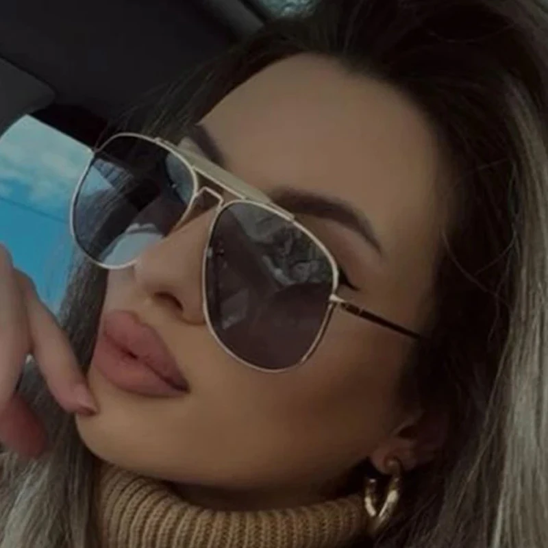 

New Fashion Oversized Pilot Women Men's Sunglasses Unisex Brand Metal Square Sun Glasses Summer Outdoor Shades UV400 Eyeglasses