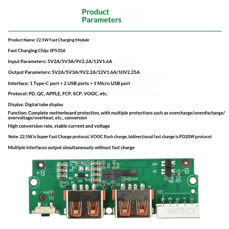 22.5 واط وحدة شحن سريع لتقوم بها بنفسك قوة البنك PD QC VOOC 3.7 فولت شاحن بطارية ليثيوم مجلس حماية الدائرة مع شاشة LED #4