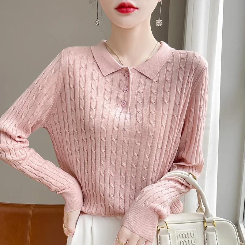 Autumn And Winter New Polo Neck Worsted Wool Knitted Bottoming Shirt Solid Color Long-Sleeved Blouse Temperament Joker Sweater