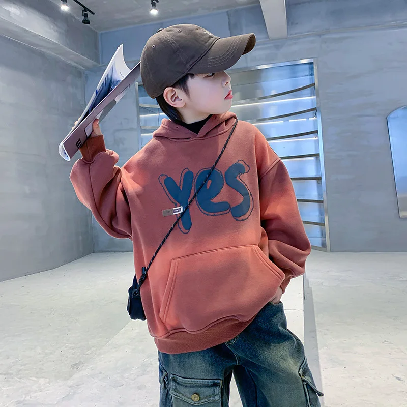 Korean Spring Autumn School Boy Sport Shirt Children Boy Hooded Alphabet Workout Sweatshirt Junior Boy Casual Loose Sweatshirt