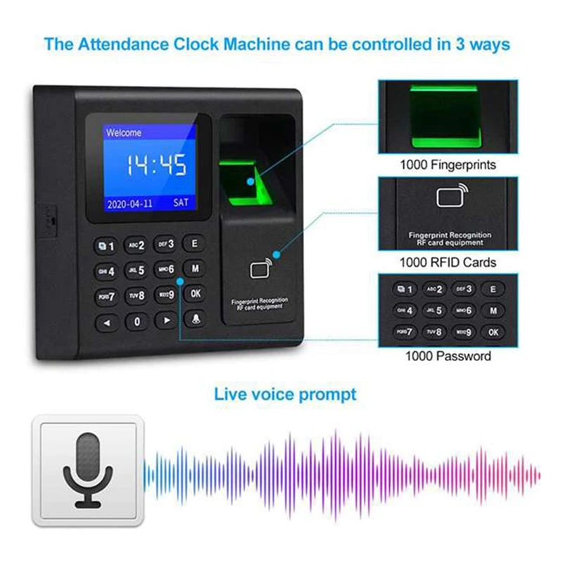 Fingerprint Attendance Machine RFID Keypad Access Control Electric Time Clock Recorder USB Data Manage With Keys