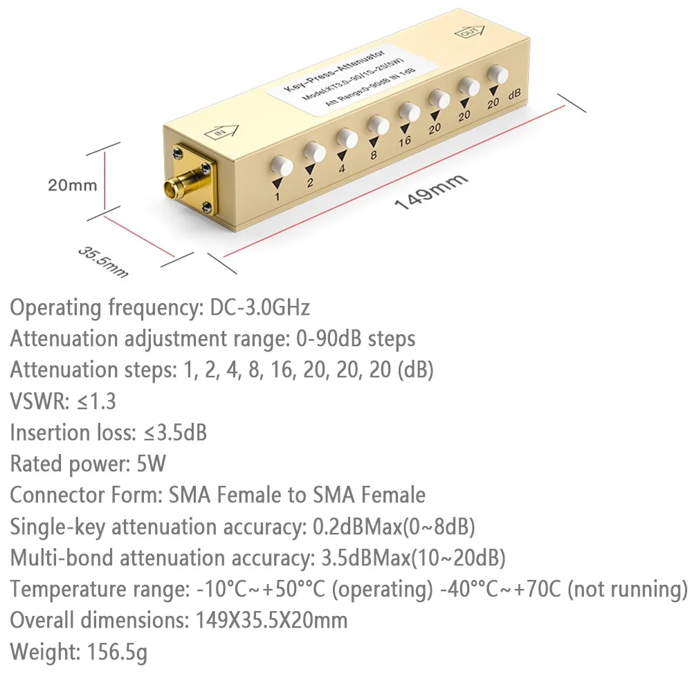 3G 4G مفتاح الصحافة المخفف 2 واط 5 واط SMA N نوع RF إشارة قابل للتعديل RF المخفف المتغير 30dB 60dB 90dB خطوة المخفف 50 أوم