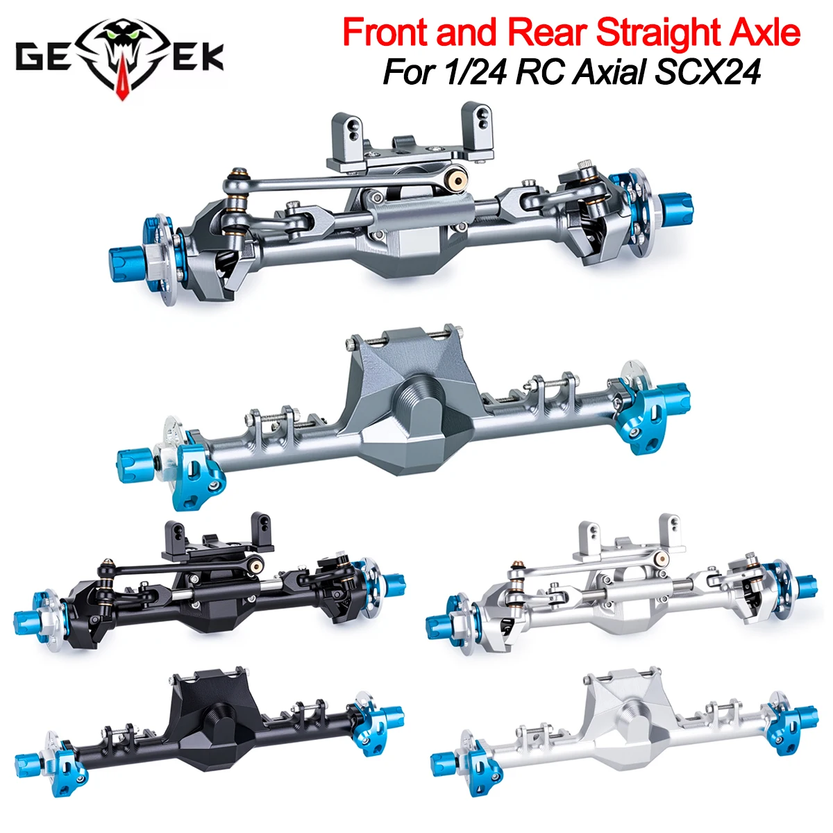 +9mm Aluminum Front Rear Straight Axle with Hydraulic Steering Link for 1/24 RC Crawler SCX24 Deadbolt C10 JEEP Gladiator Parts