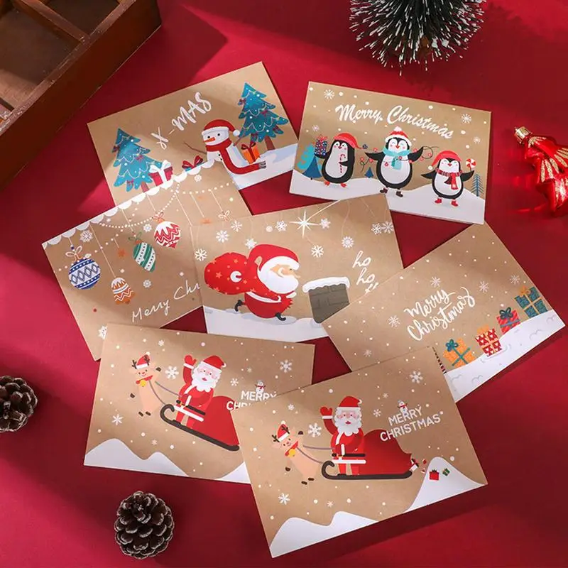 

Christmas Greeting Cards 24X Happy Holiday Cards With Envelopes Cartoon Christmas Trees Santa Claus Snowmen Printed Cards Sets