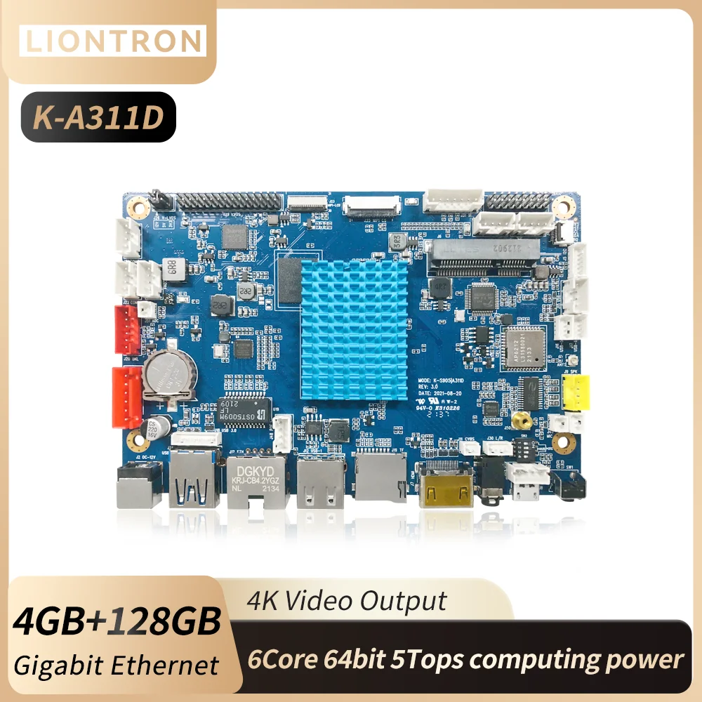 Liontron Industrial Control Motherboard with 5Tops Computing Power K-A311D Amlogic Chip 4GB RAM 128GB Emmc BT WIFI HDMI 4K