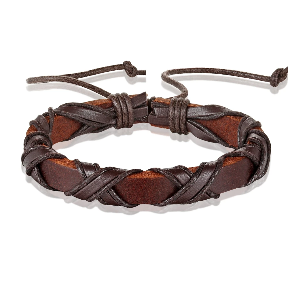 TYO Creative Hand Woven Twining Bundling Design Black/Brown PU Leather Bracelet Women Bangle Men Father's Days Gift Accessories